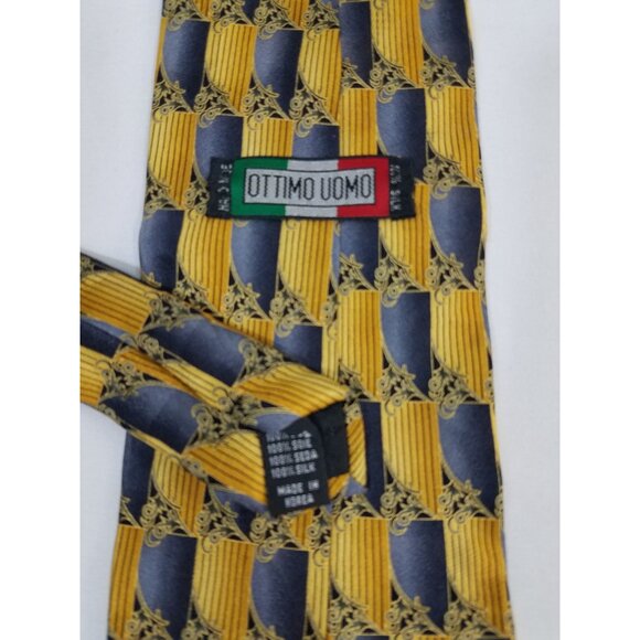 Ottimo Uomo Mens Tie Gray Gold Abstract Design 100% Silk 4" Wide 56" Long - Picture 4 of 7